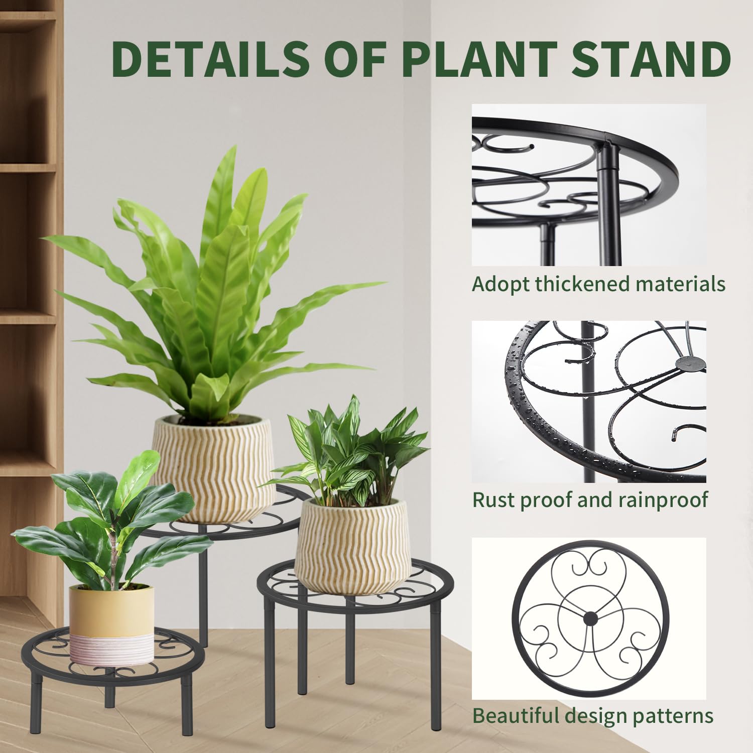 mekpiwu 5 Pack Metal Plant Stands,Heavy Duty Potted Holder for Flower Pot, Rustproof Iron Plant