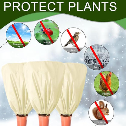 8 Pcs Plant Covers Frost Protection Bag 39.3" x 39.3" Winter Reusable Plants Jacket with Drawstring Shrub Protection Wraps Bags Frost Blanket for Winter Outdoor Garden Plants