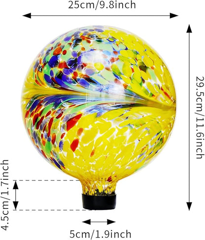 10 Inch Gazing Balls for Garden, Hand Blown Indoor Outdoor Glass Garden Globes Balls for Outside Festive Yard Lawn Ornaments Decoration (Yellow)