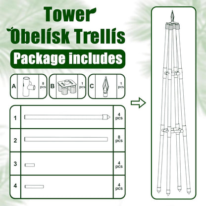 4FT Obelisk Trellis for Climbing Plants Outdoor, 16mm Rust-Proof Extra Thickened Plastic-Coated Metal Pipes, Indoor Climbing Support for Potted Plants, Vines, Flowers Stands,Black