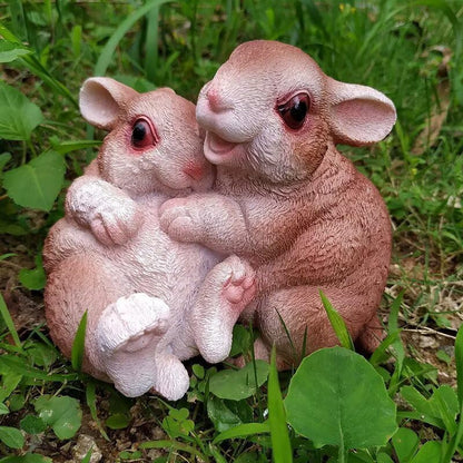 Garden Statues Bunny Decor Resin Hug Rabbit Figurine Cute Fairy Garden Decor Outdoor Statues for Patio Yard Porch Balcony Gifts for Women Mom Grandma Brown
