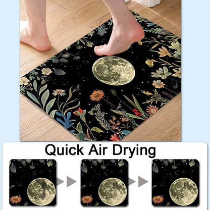 Bath Mat-Bathroom Rug，Moon Surrounded by Wildflowers-Absorbent Non Slip Quick Dry Stain Resistant Easy to Clean Care Shower Rug for Bathtub Shower Room 20×31Inch (50 * 80cm)