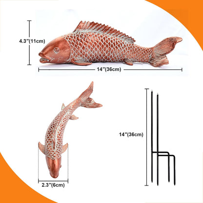 Garden Statues Koi Fish Decor Outdoor Garden Fish Statues, Set of 2 Antique Copper Koi Art Sculptures for Patio, Backyard, Pond and Home Decor for Women Mom