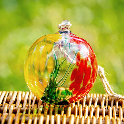 4” Tree of Life Witch Balls, Gazing Balls Hanging Friendship Balls, Hand-Blown Glass Christmas Ornament for Window Outdoor Home Decor, Garden Decoration, Gifts for Women (Yellow