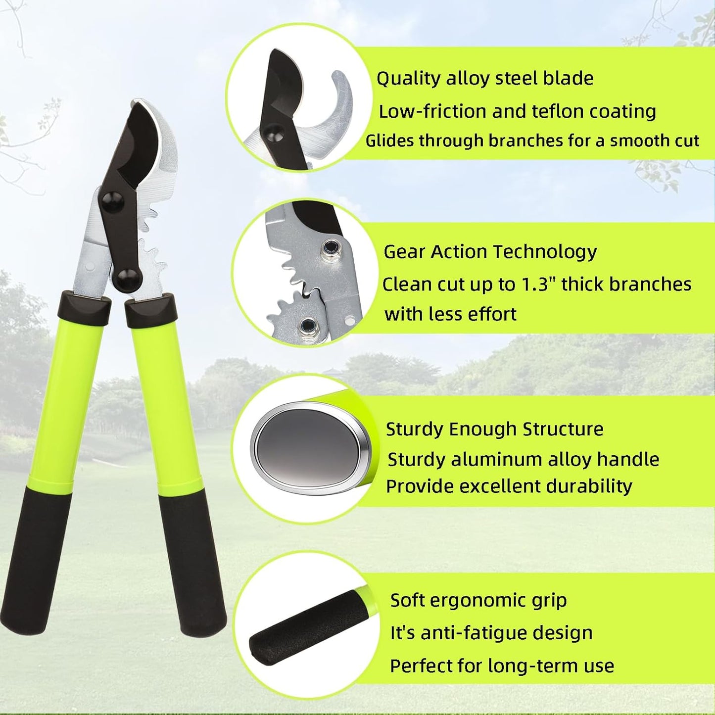 Loppers for Tree Trimming, Heavy Duty Branch Cutter Pruner with Gear Technology, Labor Saving Pruning Shears Gardening Tools Tree Clippers Tree Trimmer up to 1.3 Inch Clean Cut Capacity