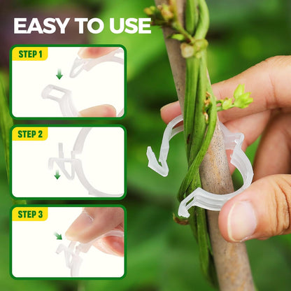100 PCS Plant Support Clips, Reusable Garden Clips Secured Plastic Plant Clips for Climbing Plants, Tomato Clips for String Trellis Outdoor Indoor Plant Flowers Stem Vine Fixing Clips (White)