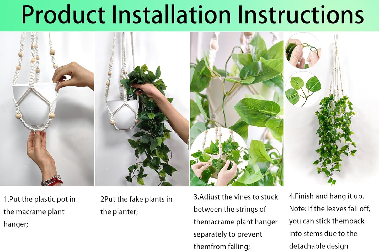 2 Packs Fake Hanging Plant with Pots for Home Decor Artificial Hanging Basket Plants Macrame Plant Hanger with Faux Vines Greenery for Bedroom Bathroom Room Wall Boho Decor Indoor Outdoor