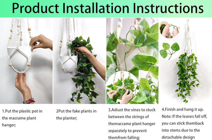 2 Packs Fake Hanging Plant with Pots for Home Decor Artificial Hanging Basket Plants Macrame Plant Hanger with Faux Vines Greenery for Bedroom Bathroom Room Wall Boho Decor Indoor Outdoor
