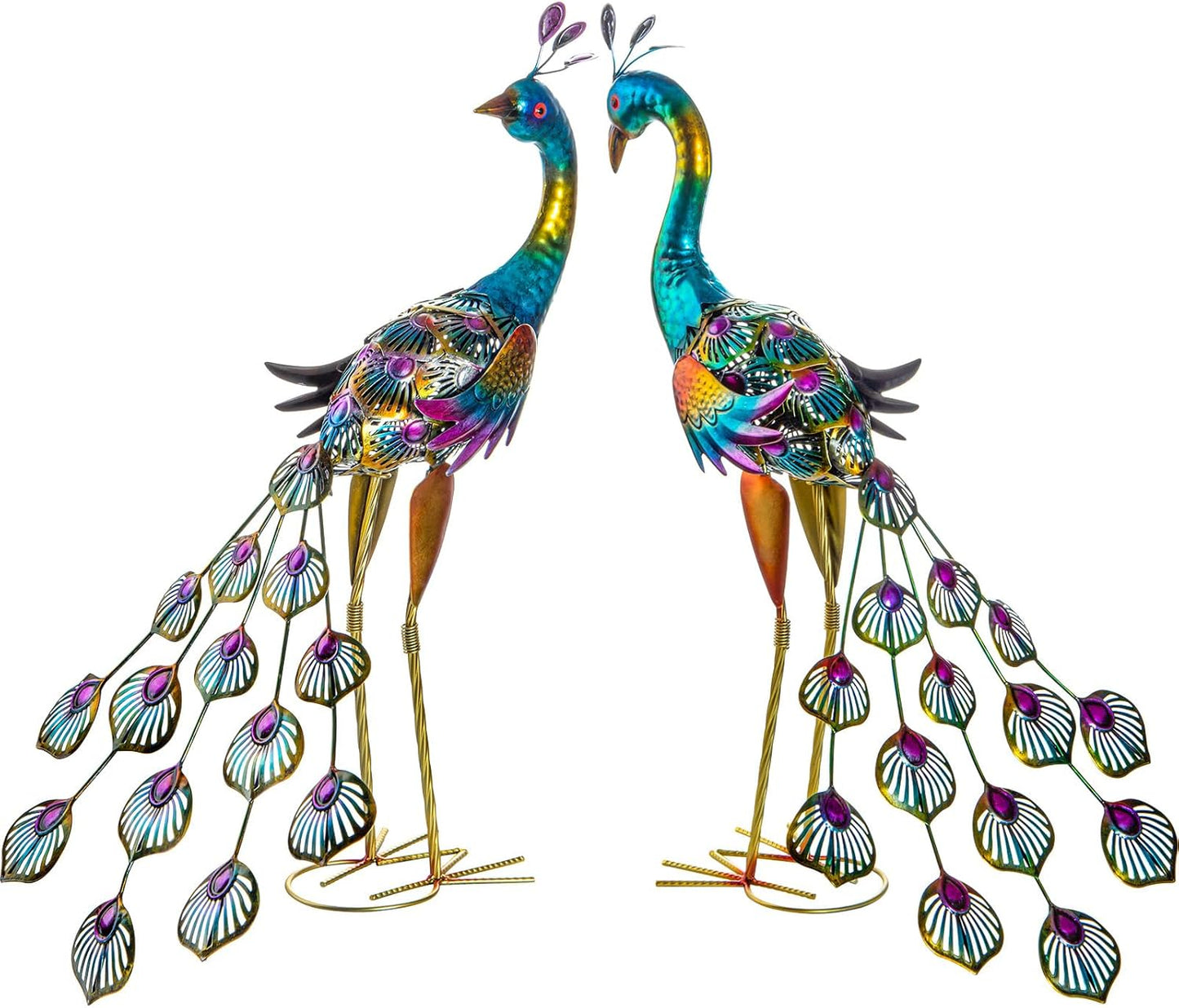 Peacock Garden Statues Metal Peacocks Sculptures for Outdoor Backyard Decor Patio Lawn Porch Yard Decoration (Pack of 2, Blue)