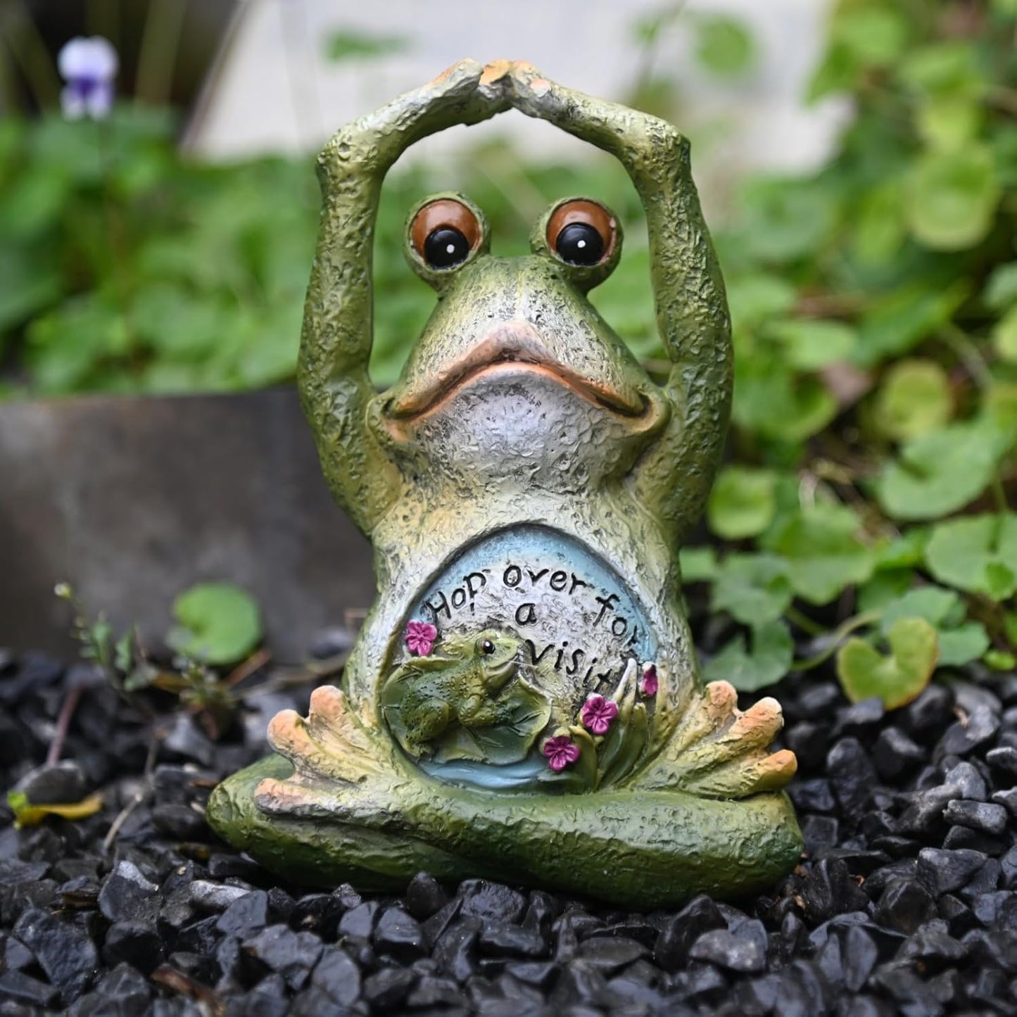 OwMell Frog Statue for Garden, Green Frog Figurine for Outdoor Decor Yard and Garden Decoration Resin Sculpture 6 Inches - Yoga