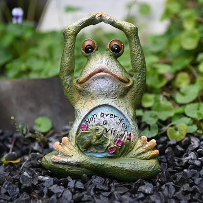 OwMell Frog Statue for Garden, Green Frog Figurine for Outdoor Decor Yard and Garden Decoration Resin Sculpture 6 Inches - Yoga
