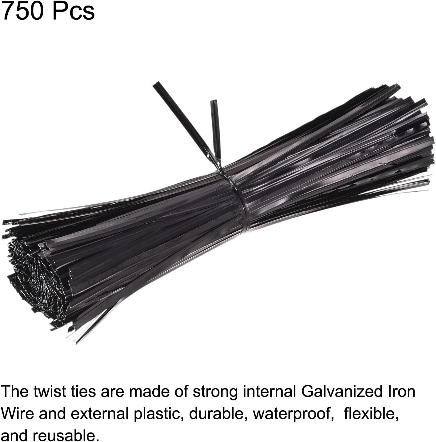 MECCANIXITY Foil Twist Ties 7" 18cm Metallic Plastic Closure Tie for Tying Bread, Candy, Cookies, Gift Bags Arts Crafts Ties Black Pack of 750