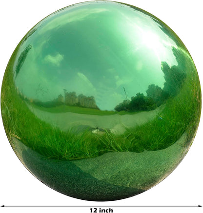 Nerien 12 Inch Gazing Ball, Stainless Steel Garden Mirror Globe, Polished Ornament Sphere, Hollow Floating Reflective Hemisphere, Home Outdoor Pond Housewarming Swimming Pool Decoration Gift, Green