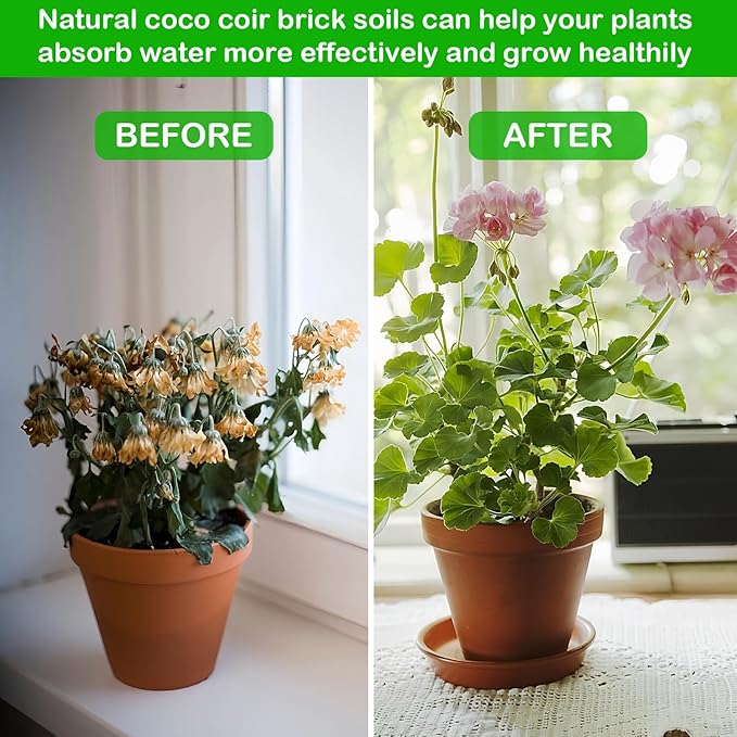 J6&H6 4 Pack Natural Organic Coco Coir Bricks for Plants,Coconut Soil with Low EC Value and PH,Easy to Expand Coconut Coir Bricks Potting Soil,Suitable for Garden Planting Flowers and Vegetables