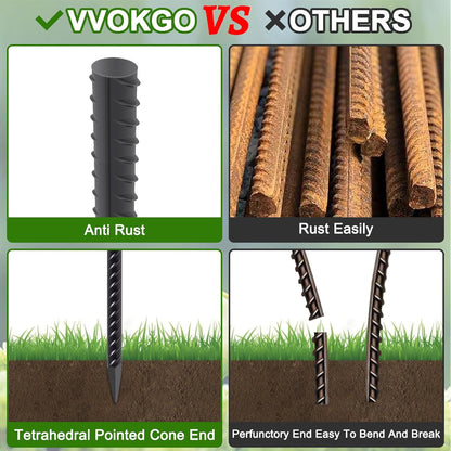 VVOKGO Rebar Stakes 16 Inches Ground Concrete Form Stakes (54pcs), Straight Metal Spikes Heavy Duty with Chisel Point End, 5/16" Diameter Steel Anchors for Fence, Concrete Timber, Garden Plants, Black