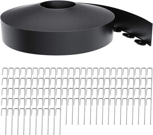 Landscape Edging 4 Inch Tall 100FT with 110Pcs Metal Spikes, Plastic Garden Edging Border Landscape