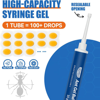 Ant Gel Bait, 3Tubes x 10-Grams, Indoor and Outdoor Use, Killer Gel for Control of Most Major Ant Species, Ready-to-Use Ant Traps for Home & Outdoor