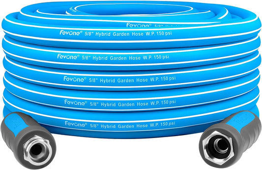 Fevone 55 ft x 5/8" Heavy Duty Garden Hose, Drinking Water Safe, Flexible & Kink-Free Hybrid Polymer Water Hose, Lightweight Outdoor Hose with swivel handles and 3/4" Solid Aluminum Fittings