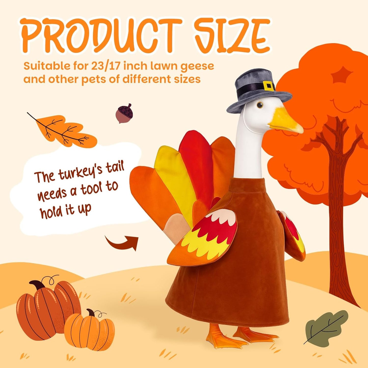 Thanksgiving Turkey Goose Outfit Autumn Fall Porch Goose Clothes 23'' Silly Lawn Geese Costume for Garden Yard Patio Outdoor Decor