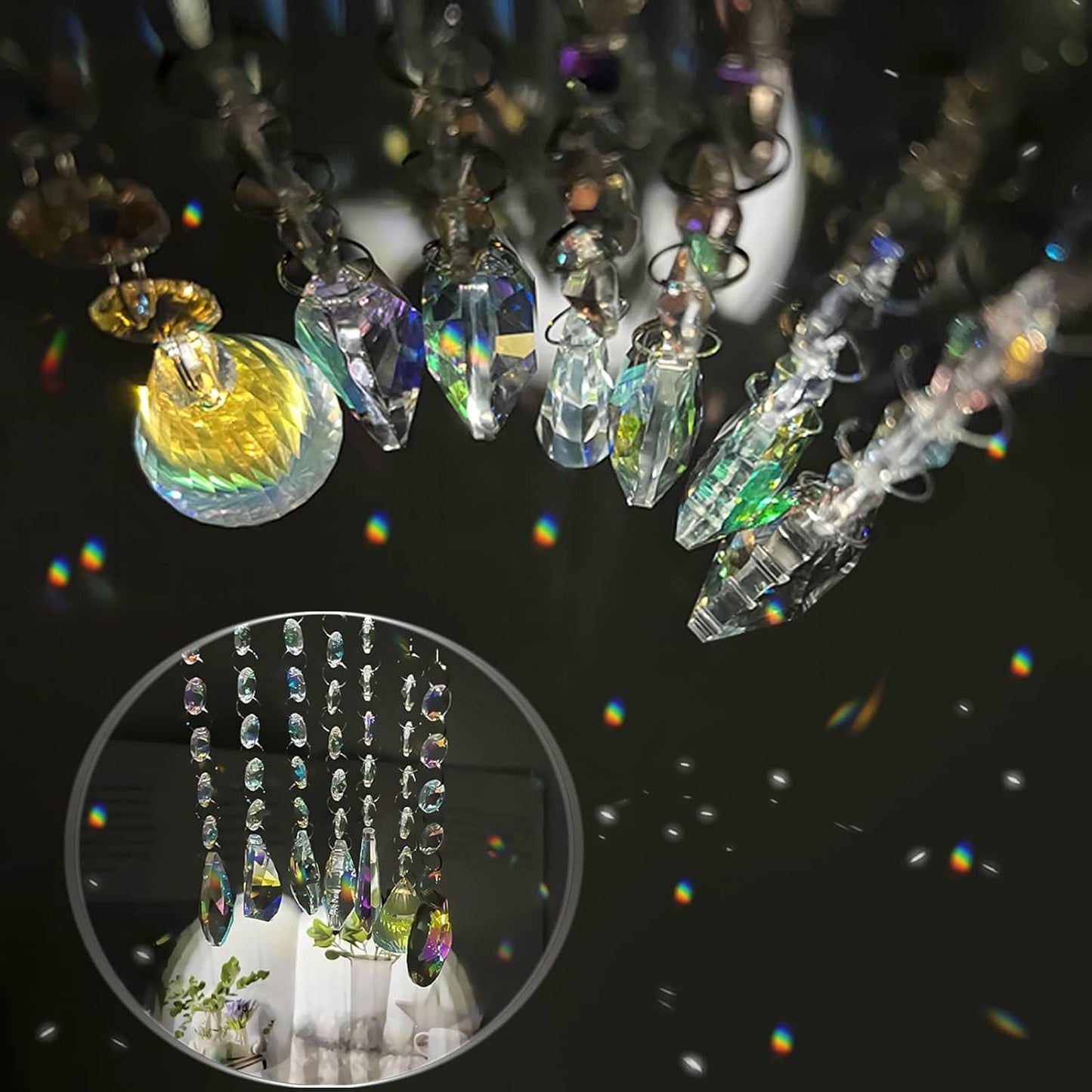 Sun Catchers with Crystals, 7 Pcs Hanging Crystals Suncatchers for Windows, Colored Suncatchers Prisms Glass Pendant for Chandeliers, Garden, Christmas Tree Decoration