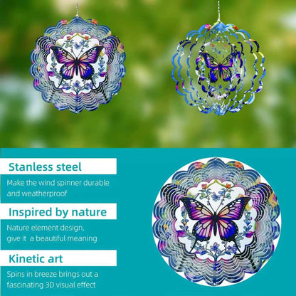 Metal Wind Spinners Outdoor Hanging Wind Spinner for Yard and Garden Decor for Outside-12In 3D Stainless Steel Butterfly Wind Chime Gifts for Women Mom