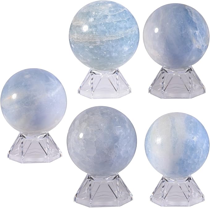 Natural Blue Celestite Crystal Ball with Acrylic Display Base, 50-60mm Polished Stone Feng Shui Crystal Sphere Meditation Decoration for Home & Office