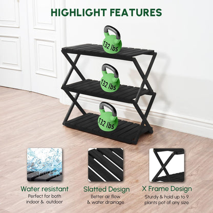 BEEFURNI Acacia Stand Indoor, Wooden Outdoor Plant Stand, Foldable Corner, 3 Tier Plant Stand, Easy Assembly, Plant Bench Patio Balcony Sunroom Decor, Christmas Gift, 1-year Warranty
