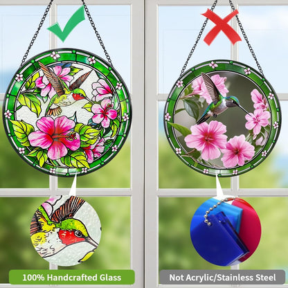 Hummingbird Suncatchers for Windows Hanging - 8 inch Stained Glass Sun Catchers Indoor Window, Stain Glass Window Hanging for Home Garden Decor, Gifts for Holiday or Wall Art
