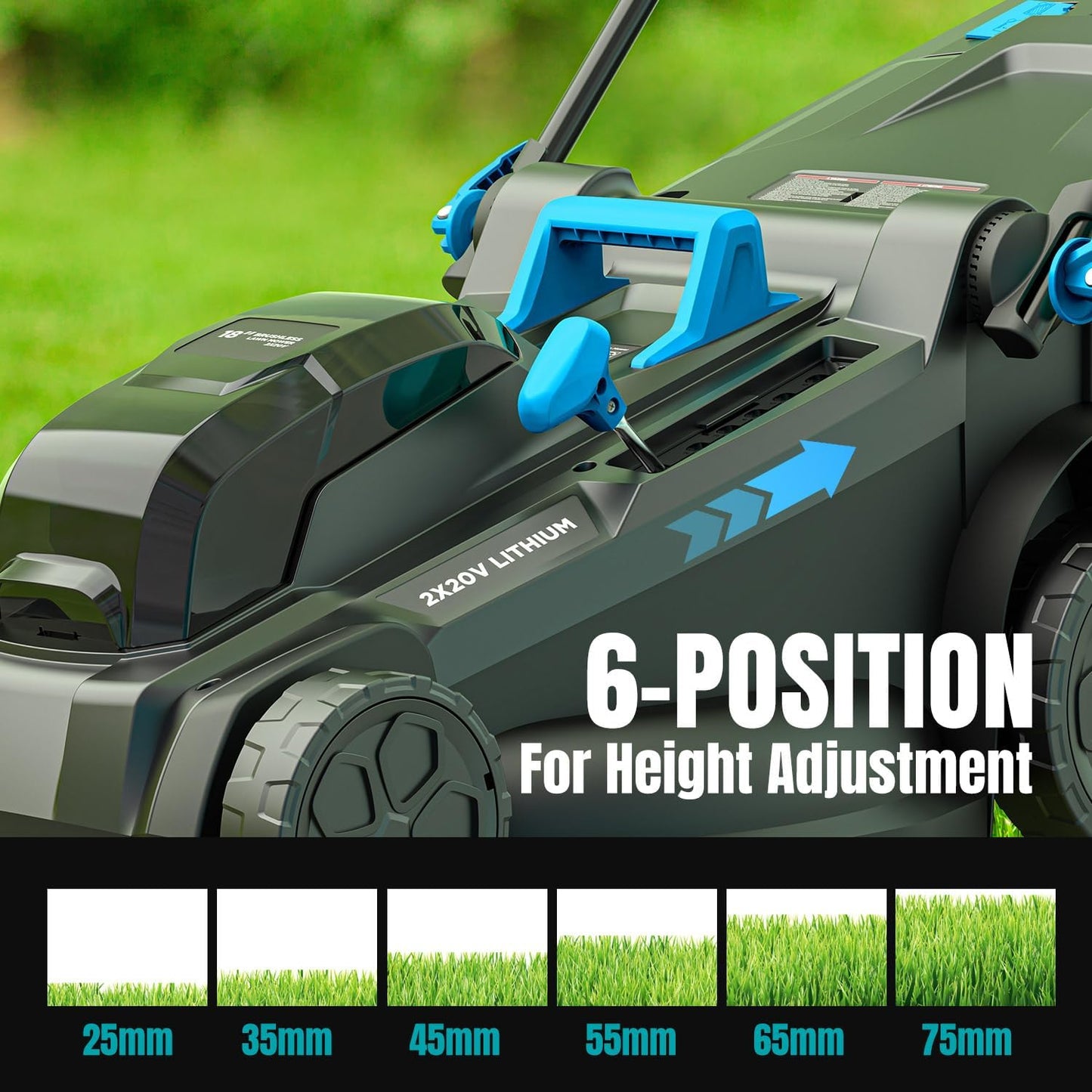 40V 18 inch Lawn Mower Cordless, Brushless Push Lawn Mower with 6-Position Cutting Height Adjustment, 2x4.0Ah Battery & Dual Charger Included