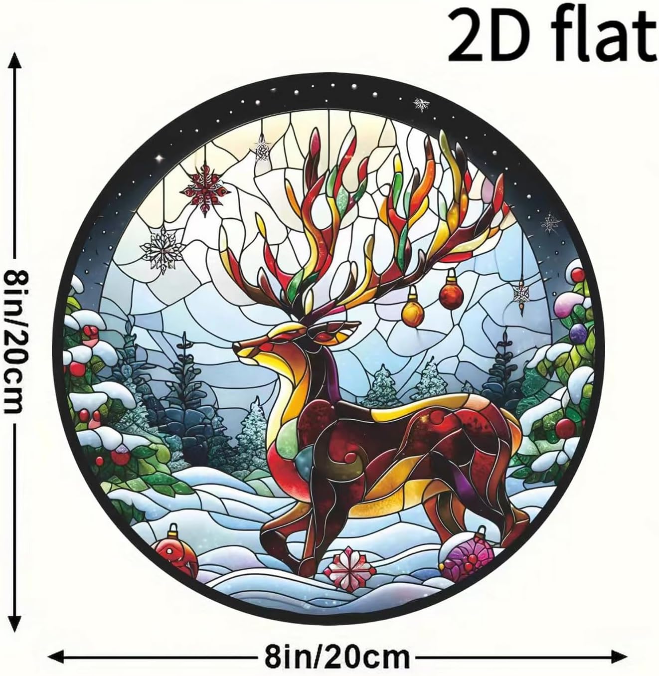 7.87inch Christmas Sun Catcher for Window Hanging with Elk Designs Round Acrylic Hanging Suncatcher for Garden Decor ，Wall Home, Kitchen, Housewarming Women Neighbor Winter Xmas Decor Gifts