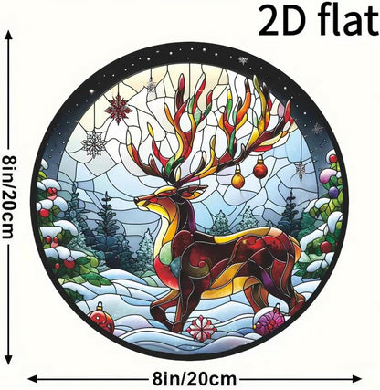 7.87inch Christmas Sun Catcher for Window Hanging with Elk Designs Round Acrylic Hanging Suncatcher for Garden Decor ，Wall Home, Kitchen, Housewarming Women Neighbor Winter Xmas Decor Gifts