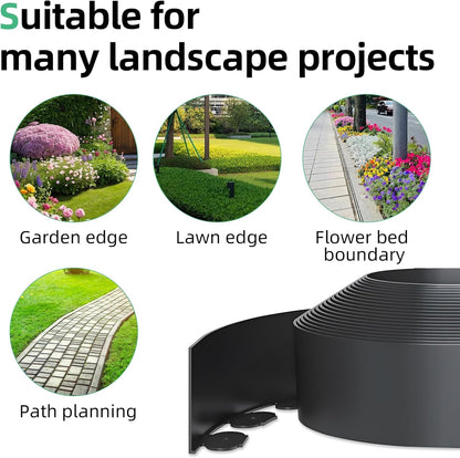 4" x 100' Landscape Edging, No Dig Garden Edging with Spikes, Edging Border for Landscaping Flower Bed Garden Lawn Yard Grass Black