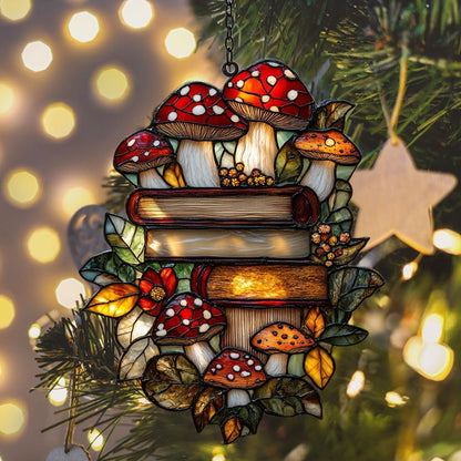 Forest Stack of Books Acrylic Suncatcher Stained Glass Effect Window Car Hanging Christmas Ornament Indoor Outdoor Decor Garden Sun Catcher Panel for Book Lover for Women Mom Grandma