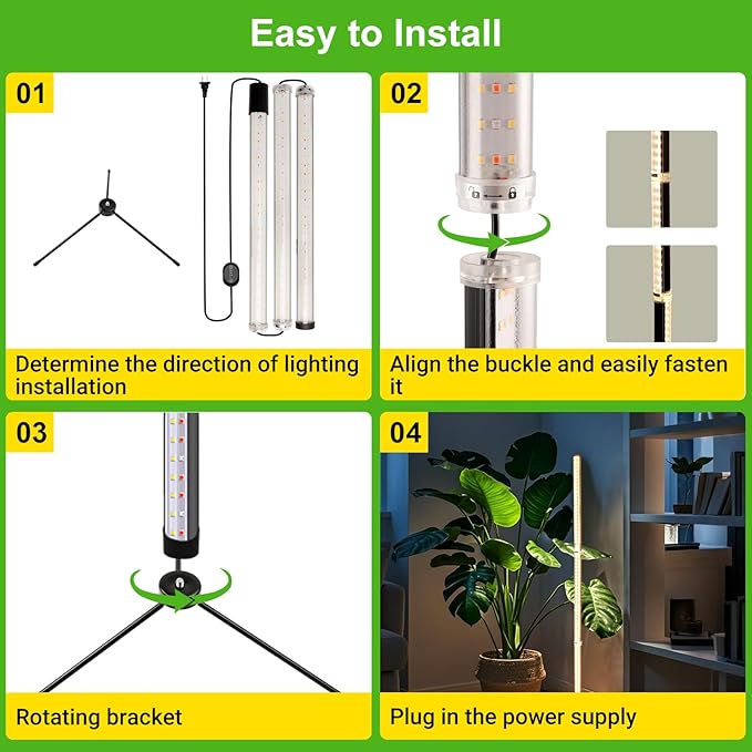 Grow Lights for Indoor Plants with Stand, Standing Grow Light with 3 Light Modes, LED Full Spectrum Vertical Grow Lights for Indoor Plants with Timer for Indoor Plants, Greenhouse (50 Inch)
