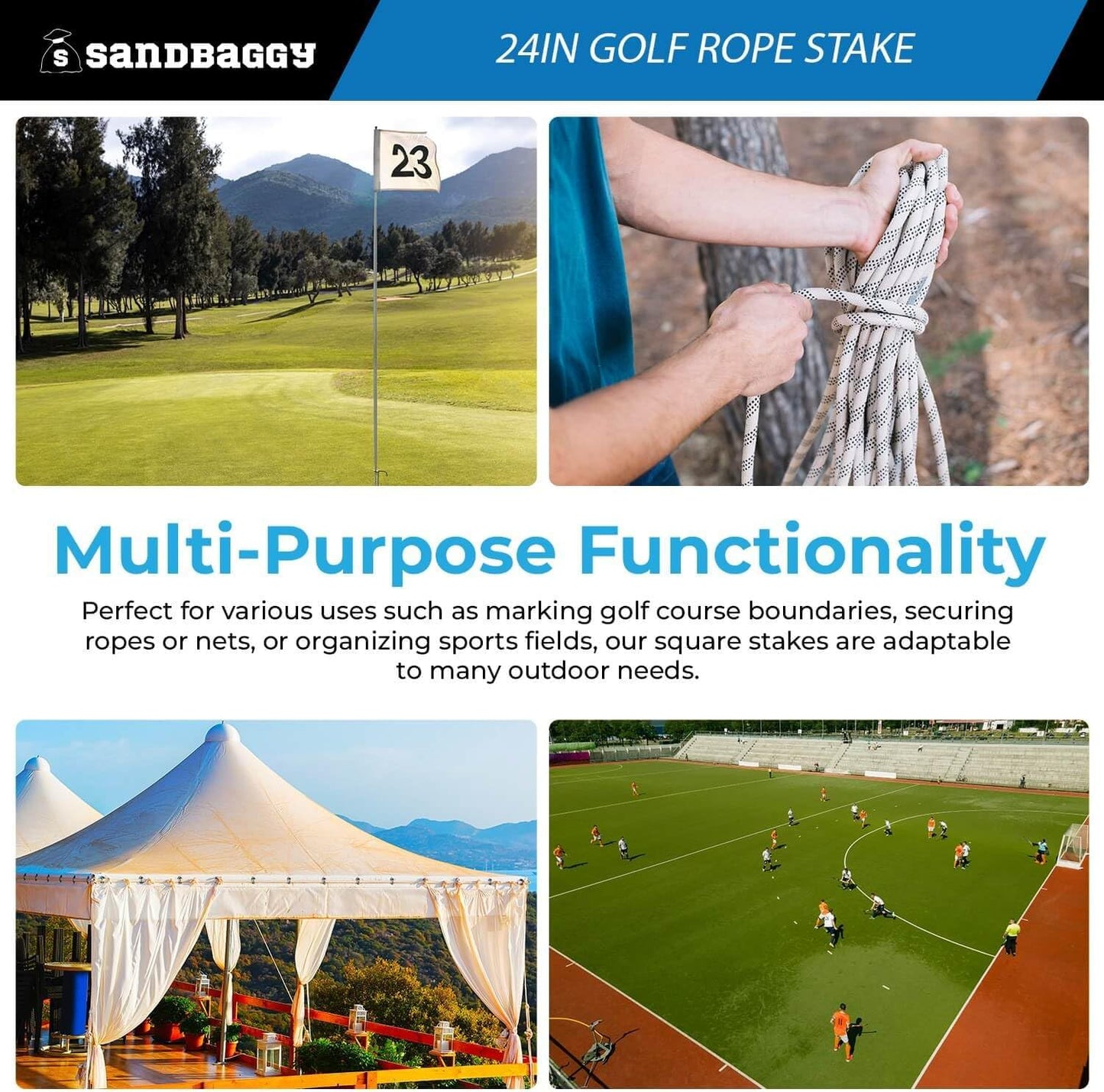 24" Golf Rope Stake - Square Stake (UV Resistant) (24 inch, 10, Count)