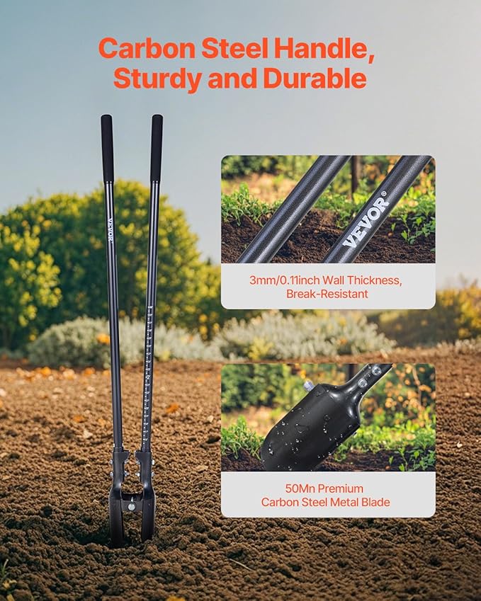 VEVOR Post Hole Digger, Heavy Duty Post Hole Digger with Carbon Steel Handle, Manual Hole Digger with Scale Markings and Metal Blade, Post Hole Digger Tool for Digging Gardening Outdoors, 57.5-Inch