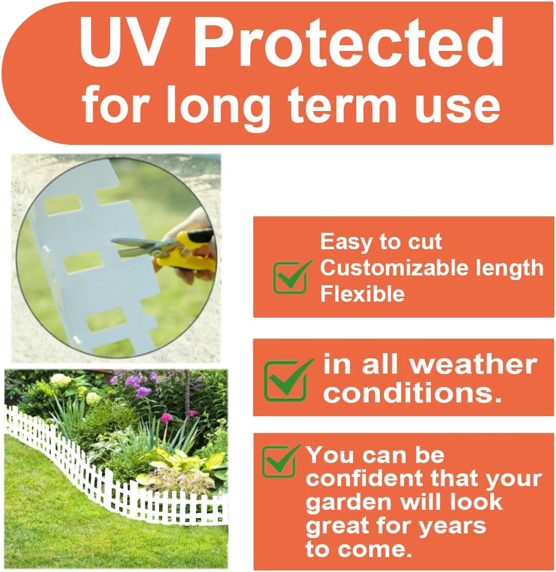 Garden Edging 33FT, Landscape Edging Borders [Extra Tall 4.9IN ] Flexible Lawn Edging Kit with 60pcs Stakes,Mini Plastic Fence for Tree Flowerbeds Grass Yard -White-2