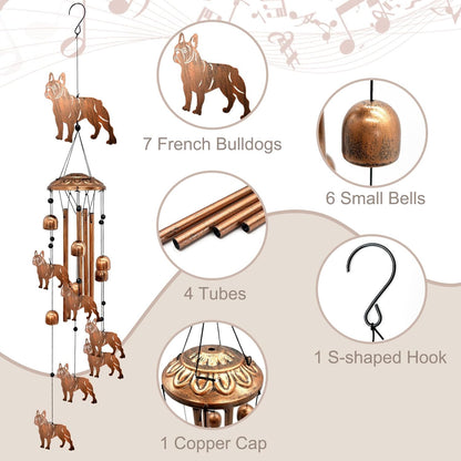 French Bulldog Wind Chimes for Outside, Metal Windchimes Outdoors Birthday Gifts for Women Memorial Sympathy Wind Chimes for Patio Garden Yard