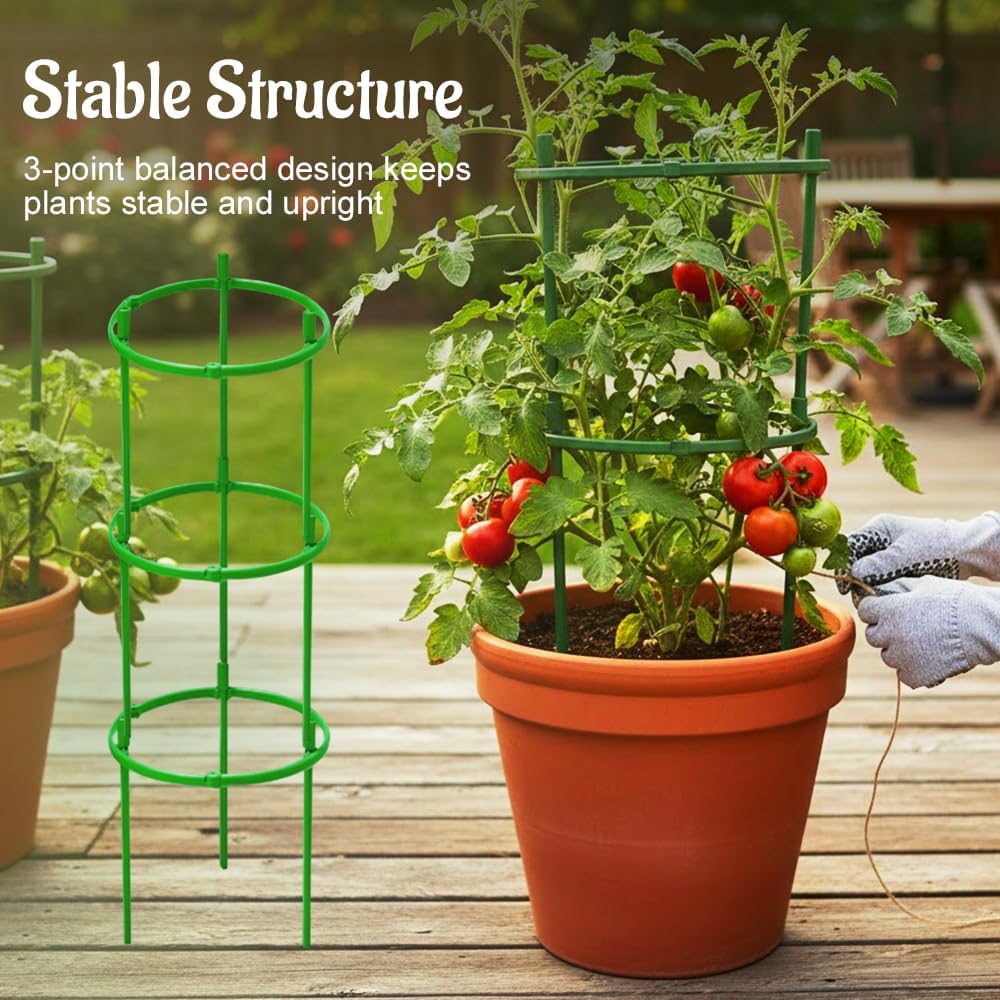 Plant Support Stakes, 2025 Upgraded Tomato Cages for Garden, Garden Flower Stakes, Round Plants Support for Indoor Outdoor Climbing Plants Vegetable Flower Pot (12, Green)