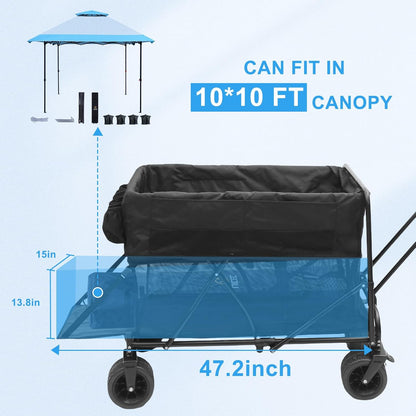 Nice C Push Wagon, Double Decker Wagon, Folding Wagon, Wagons Carts Foldable, Collapsible Wagons, 400L Capacity, Foldable, 47'' Extendable, 4" Wide All Terrain Wheels