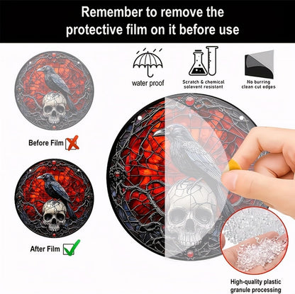 Halloween Sun Catchers Indoor Window Raven Skull Goth Window Decoration Black Goth Acrylic Decoration Black Red with Chain for Home Garden Housewarming Ornaments Gifts for Women Friend Party 7.87 Inch