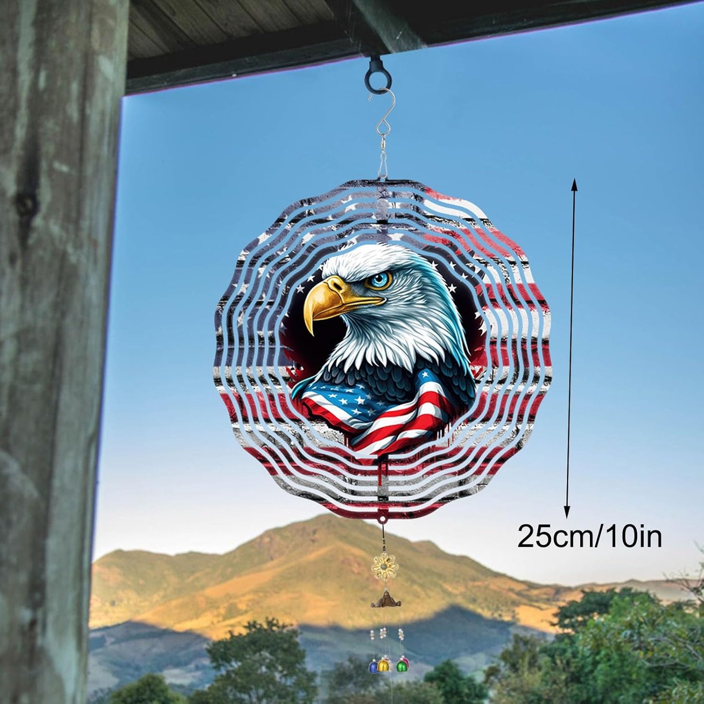 10 Inch 3D Flag Eagle Wind Spinner, Unique Metal Hanging Kinetic Wind Sculpture Ornament Gifts for Women Yard Art Garden Patio Lawn Indoor Outdoor Decor