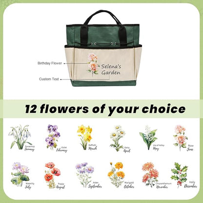 Personalized Garden Tools Set for Women: Custom Text Garden Tool Bag and Garden Shovel & Transplant Shovel & Hand Rake - Gardening Gifts for Mom Grandma Gardening Lover (Garden Bag)