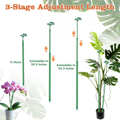 Extendable Plant Stakes,Adjustable Length from 17.9IN to 42.3IN Monstera Support Stakes with Clips,Sturdy Plant Stakes for Indoor Outdoor,Garden Sticks for Tomato,Orchid,Climbing Plants- 3Pack