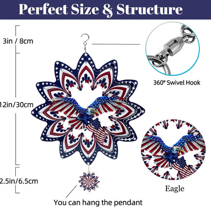 Eagle Wind Spinners for Yard and Garden,Wind Spinner Hanging,3D Metal Wind Catchers,12in American Flag Kinetic Spinner,Fourth of July Independence Day Party Decorations for Indoor Outdoor(Round)