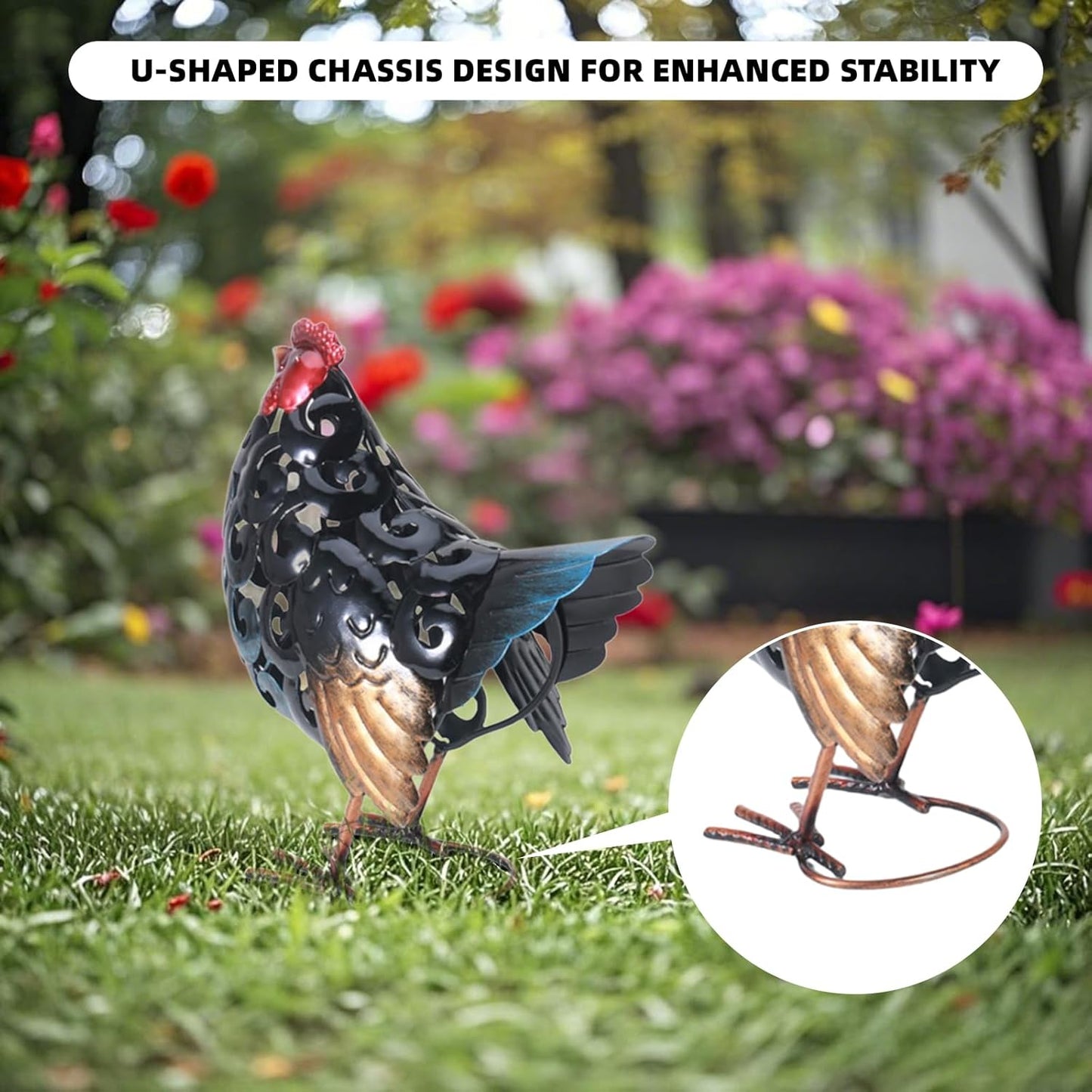 Chicken Metal Garden Statues,Backyard Scuplture,Outdoor Decoration, Yard Ornaments Outside Decor Home Deco, Retro Painting,Lifelike Gift for Friends Garden Lover (Hen)