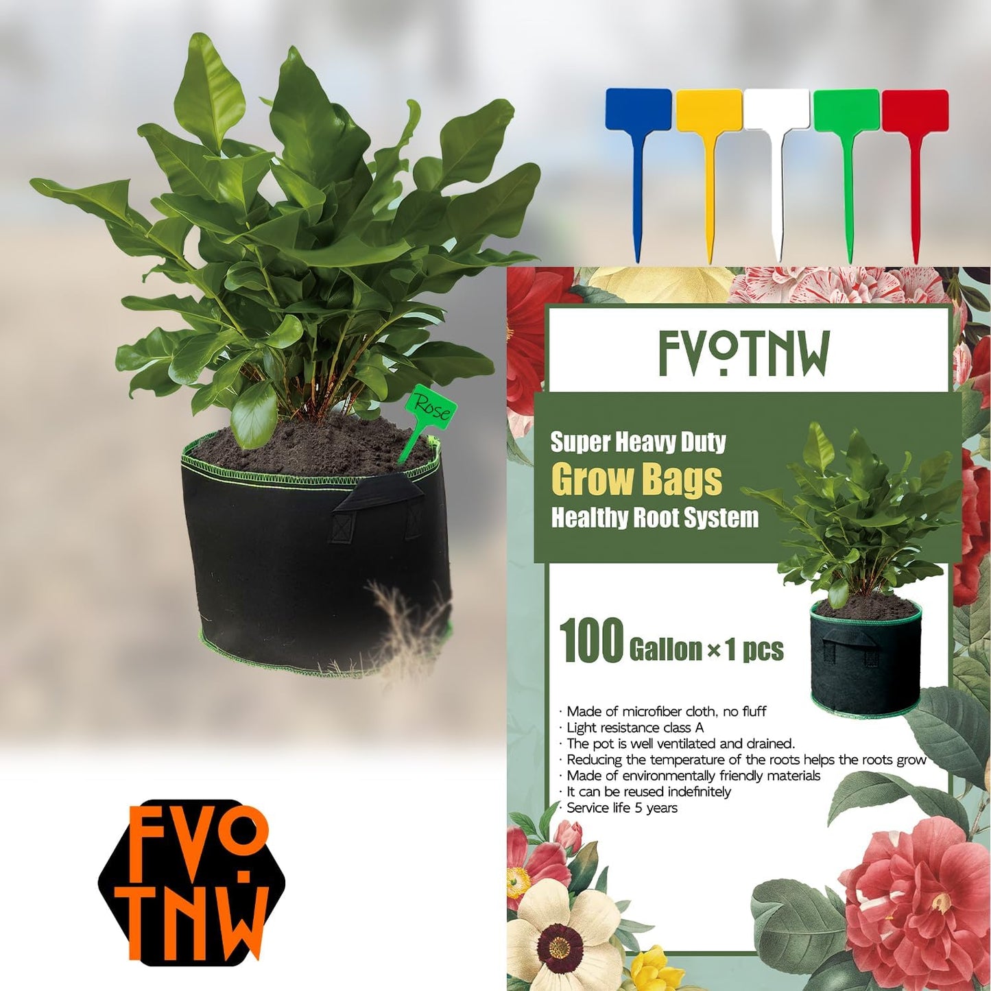1-Pack 100 Gallon Plant Grow Bags, Thickened Nonwoven Fabric Pots with Handles,Durable Garden Planters Aeration Gardening Container to for Plants, Vegetables, and Flowers