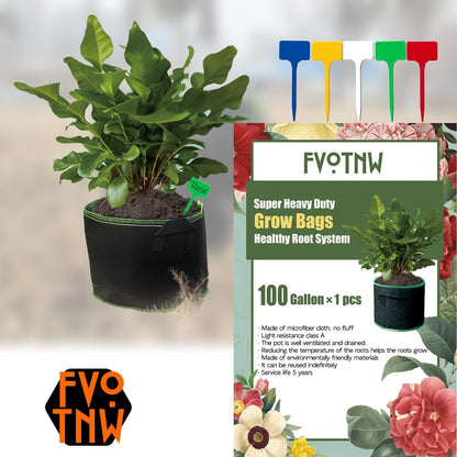 1-Pack 100 Gallon Plant Grow Bags, Thickened Nonwoven Fabric Pots with Handles,Durable Garden Planters Aeration Gardening Container to for Plants, Vegetables, and Flowers