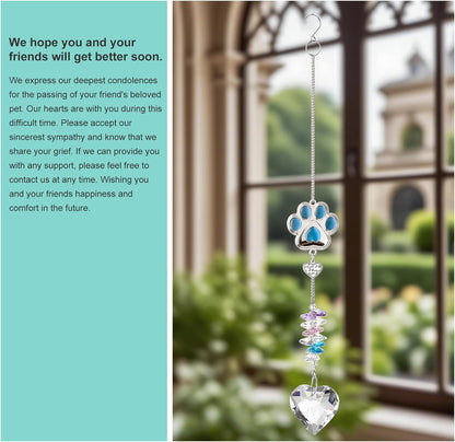 Dog Memorial Gifts for Loss of Dogs, Crystal Suncatcher & Bracelet Remenbrance Gift, Paw Print Sun Catcher Crystals Prisms Hanging Garden Decorations, Pet Sympathy Cat Bereavement Gifts (Blue)