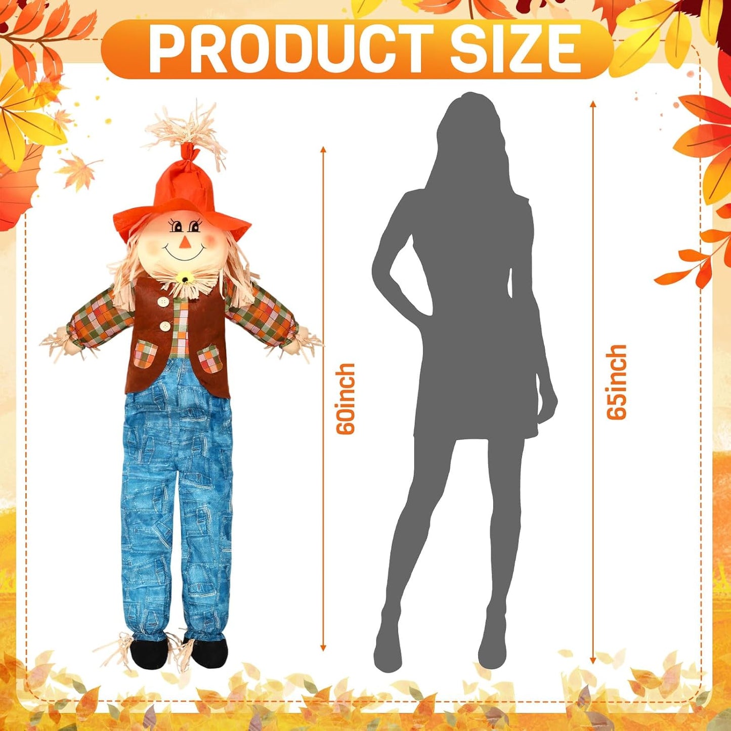 Marsui 1 Pcs 59" Large Outdoor Scarecrow Fall Harvest Thanksgiving Halloween Decoration, Life Size Standing or Sitting Scarecrow Outside Decor for Autumn Garden Yard Porch (Boy)